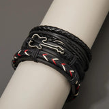 Men's Braided Leather Bracelets Set Vintage Star Leaf Charm Wood Beads