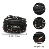 Men's Braided Leather Bracelets Set Vintage Star Leaf Charm Wood Beads