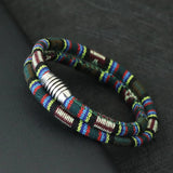 6mm Fabric Rope Boho Bracelet Antique Silver Men's Wristband