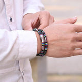 6mm Fabric Rope Boho Bracelet Antique Silver Men's Wristband