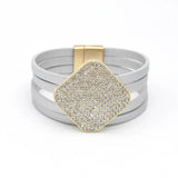 Leather Bracelets Square Crystal Women Bracelet Cuff Multilayer Magnet Clasp