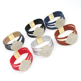 Leather Bracelets Square Crystal Women Bracelet Cuff Multilayer Magnet Clasp