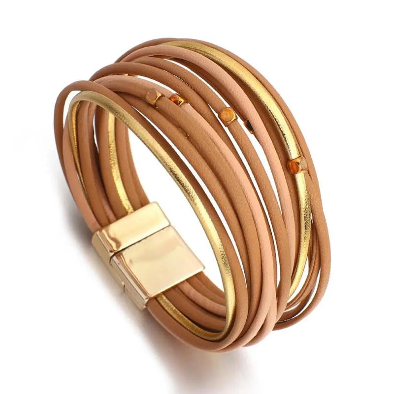 Vintage Metal Beads Multilayer Leather Bracelet for Women