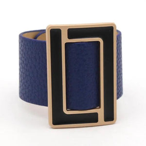 Brindle Wide Leather Bracelet for Women Geometric Metal Wrap Charm Jewelry