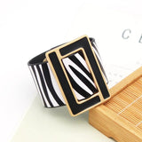 Brindle Wide Leather Bracelet for Women Geometric Metal Wrap Charm Jewelry