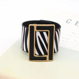 Brindle Wide Leather Bracelet for Women Geometric Metal Wrap Charm Jewelry