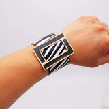 Brindle Wide Leather Bracelet for Women Geometric Metal Wrap Charm Jewelry