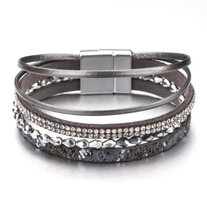 Boho Rhinestone Wrap Bracelet Multilayer Leather Bracelet for Women