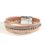 Boho Rhinestone Wrap Bracelet Multilayer Leather Bracelet for Women