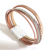 Boho Rhinestone Wrap Bracelet Multilayer Leather Bracelet for Women
