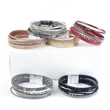 Boho Rhinestone Wrap Bracelet Multilayer Leather Bracelet for Women