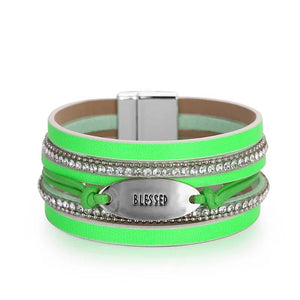 Halloween Leopard Pattern Leather Bracelet Rhinestone Wide Bangles