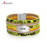 Halloween Leopard Pattern Leather Bracelet Rhinestone Wide Bangles