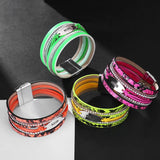 Halloween Leopard Pattern Leather Bracelet Rhinestone Wide Bangles