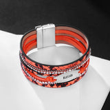 Halloween Leopard Pattern Leather Bracelet Rhinestone Wide Bangles