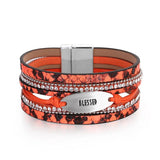 Halloween Leopard Pattern Leather Bracelet Rhinestone Wide Bangles