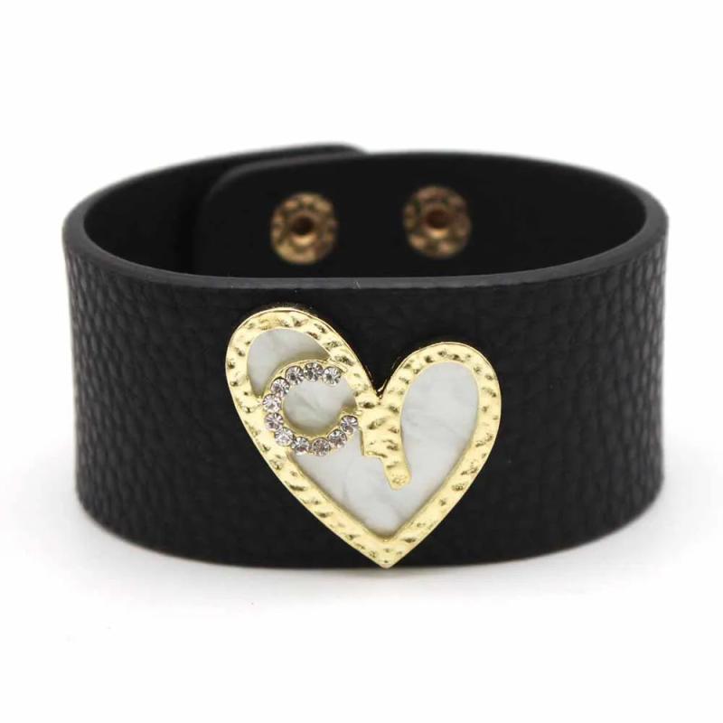 Punk Wide Heart Leather Bracelet Cuff Statement Jewelry Gift