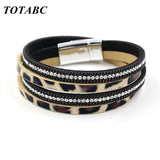Leopard Print Women Leather Bracelet Multilayer Wide Wrap Bracelet