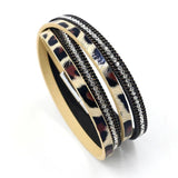 Leopard Print Women Leather Bracelet Multilayer Wide Wrap Bracelet
