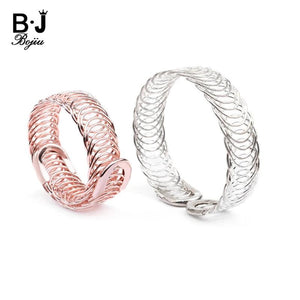 BOJIU Punk Style Women's Adjustable Cuff Bracelet Rose Silver Wristband BR023