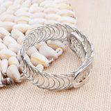 BOJIU Punk Style Women's Adjustable Cuff Bracelet Rose Silver Wristband BR023