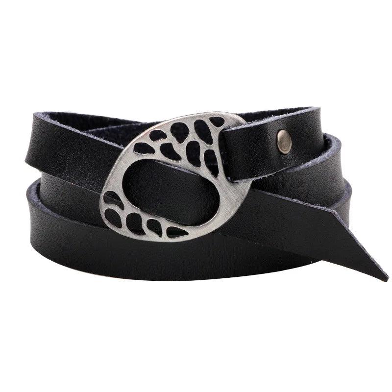 Alloy Hollow Multi-turn Wrapped Leather Bracelet