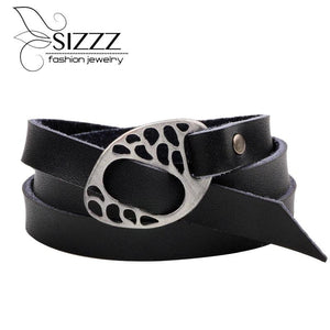 Alloy Hollow Multi-turn Wrapped Leather Bracelet