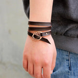 Alloy Hollow Multi-turn Wrapped Leather Bracelet