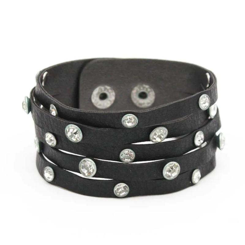 Multilayer Crystal Leather Wrap Bracelet for Women
