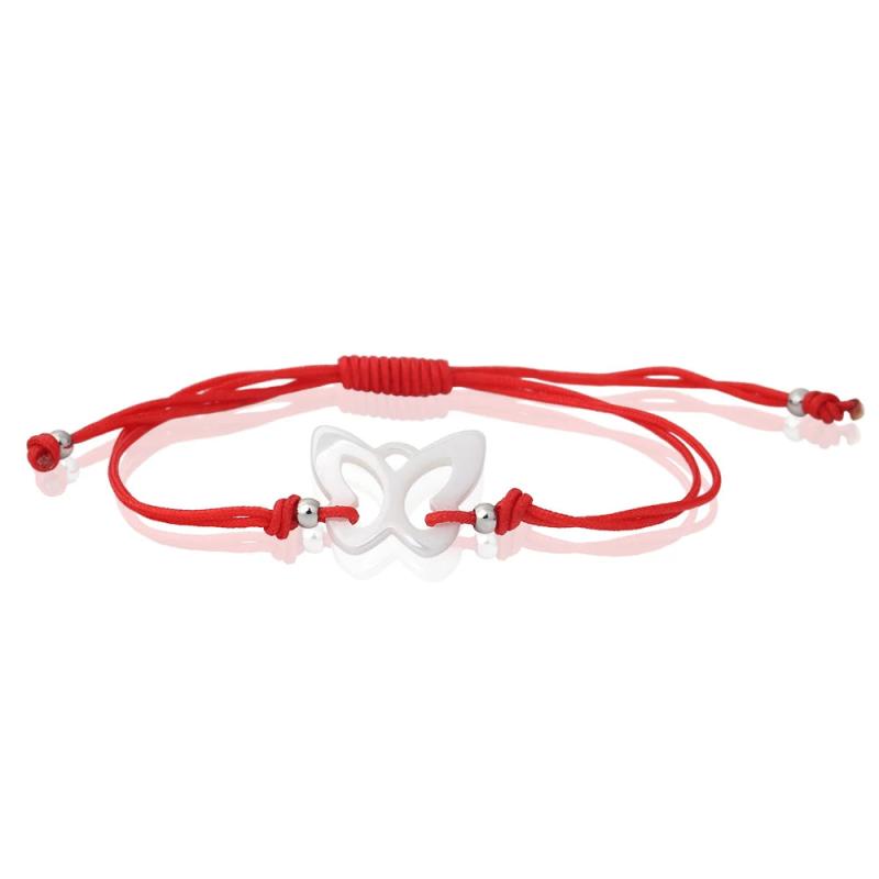 Red Rope Bracelet with Ceramic Butterfly Charm