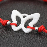 Red Rope Bracelet with Ceramic Butterfly Charm