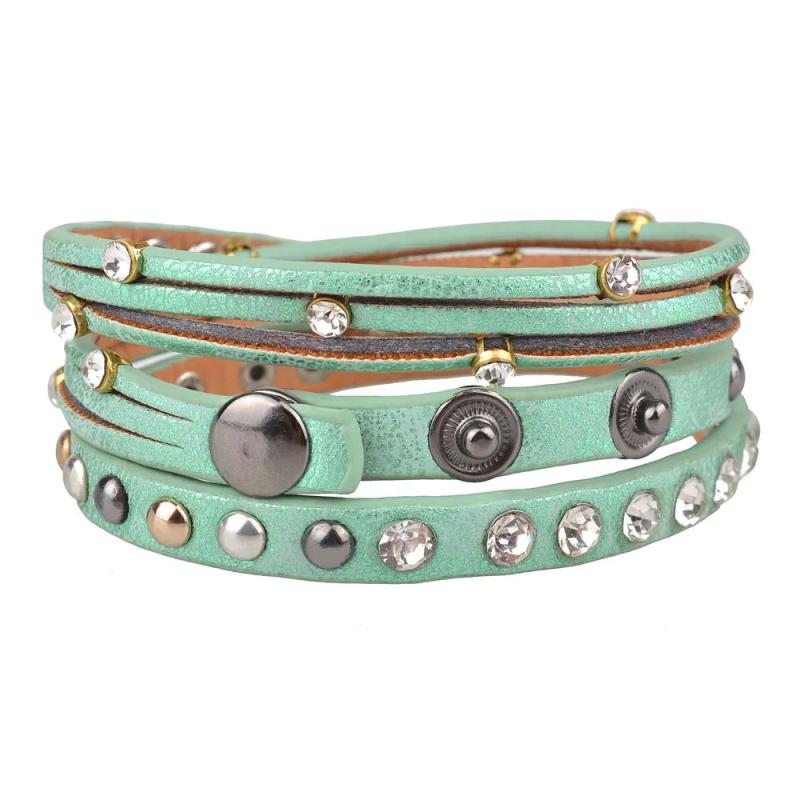 Kirykle Multilayer Rhinestone Leather Bracelet for Women