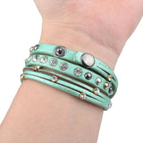 Kirykle Multilayer Rhinestone Leather Bracelet for Women
