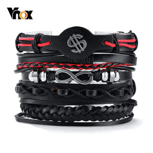 Men's Leather Bracelet Set Rudder Tree Dollar Charm Vintage Wristband Jewelry