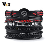 Men's Leather Bracelet Set Rudder Tree Dollar Charm Vintage Wristband Jewelry