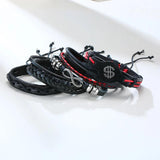 Men's Leather Bracelet Set Rudder Tree Dollar Charm Vintage Wristband Jewelry