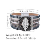 Boho Rhinestone Leaf Charm Leather Wrap Bracelet for Women
