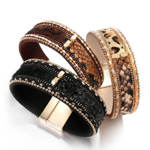 Snake Skin Leopard Print Leather Bracelet Women Vintage Wrap Jewelry