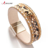 Snake Skin Leopard Print Leather Bracelet Women Vintage Wrap Jewelry