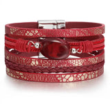Vintage Style Resin Stone Charms Leather Bracelet for Women