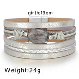 Vintage Style Resin Stone Charms Leather Bracelet for Women