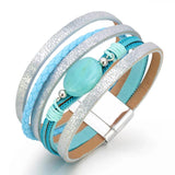 Vintage Style Resin Stone Charms Leather Bracelet for Women