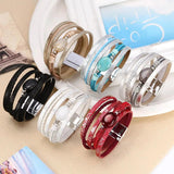 Vintage Style Resin Stone Charms Leather Bracelet for Women