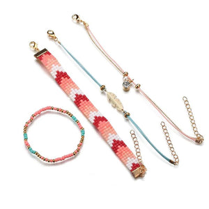Bohemia Style Pink Bead Charm Wrap Bracelet Set