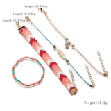 Bohemia Style Pink Bead Charm Wrap Bracelet Set