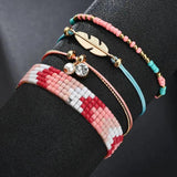 Bohemia Style Pink Bead Charm Wrap Bracelet Set