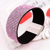 Joyme Pink Rhinestone Crystal Bracelet for Women Wide Leather Wrap Bangle
