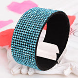 Joyme Pink Rhinestone Crystal Bracelet for Women Wide Leather Wrap Bangle