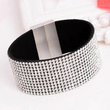 Joyme Pink Rhinestone Crystal Bracelet for Women Wide Leather Wrap Bangle