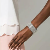Joyme Pink Rhinestone Crystal Bracelet for Women Wide Leather Wrap Bangle